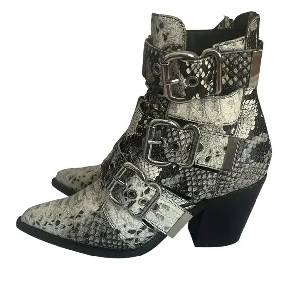 Jeffrey Campbell Caceres Buckle Snake Embossed Ankle Boots Size 6.5 - Picture 3 of 15